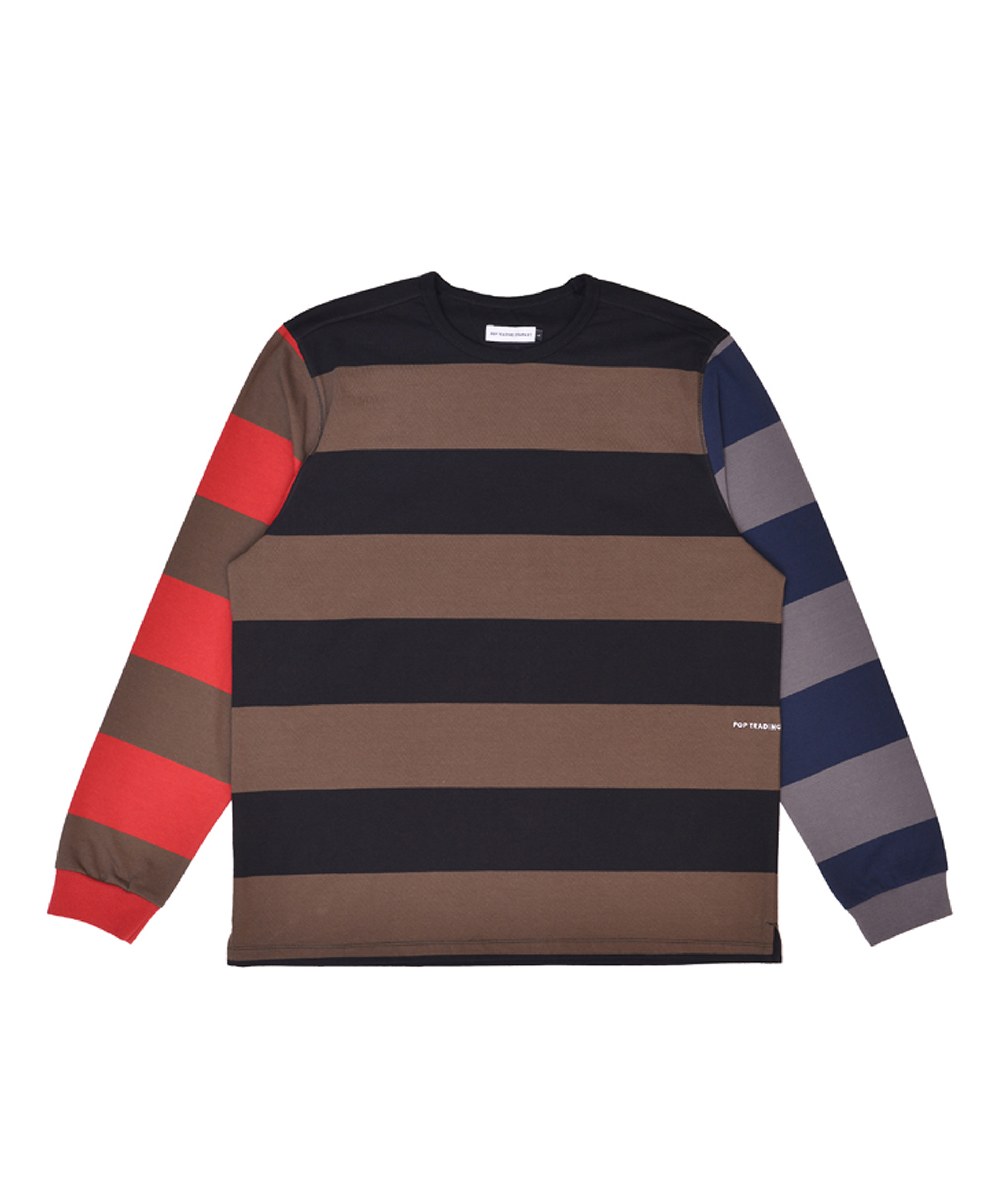  撞色條紋長袖TEE striped longsleeve t-shirt - delicioso-L