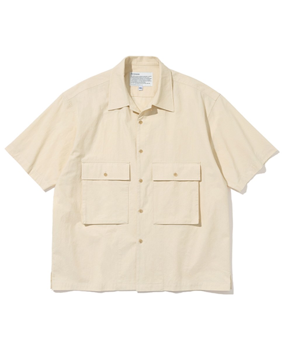  麻混短袖上衣 22ss two pocket linen short shirts - ivory-XL