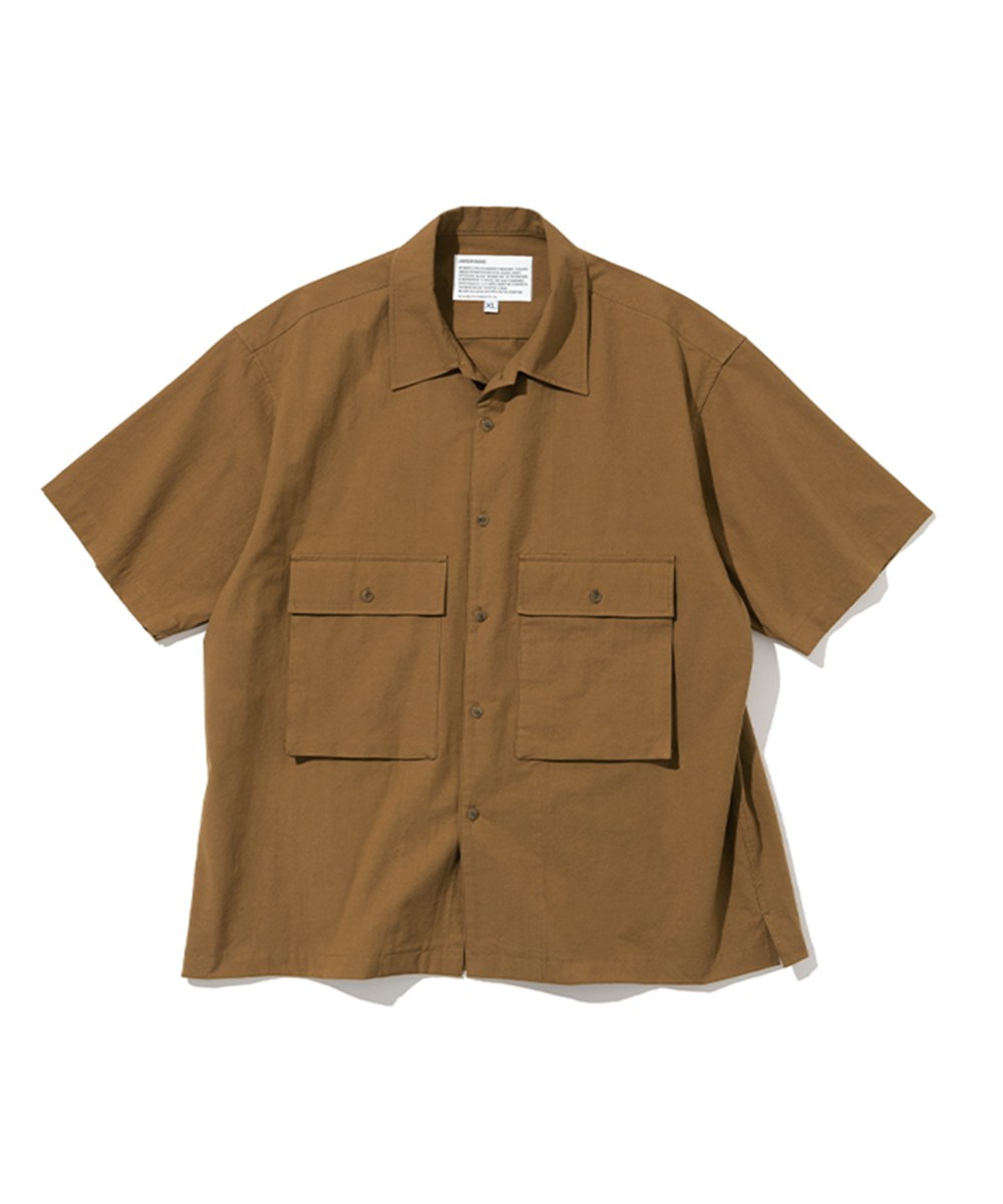  麻混短袖上衣 22ss two pocket linen short shirts - sand-XL
