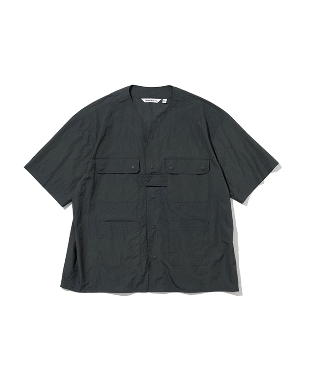  短袖開襟無領襯衫 cardigan short shirts - grey-XL
