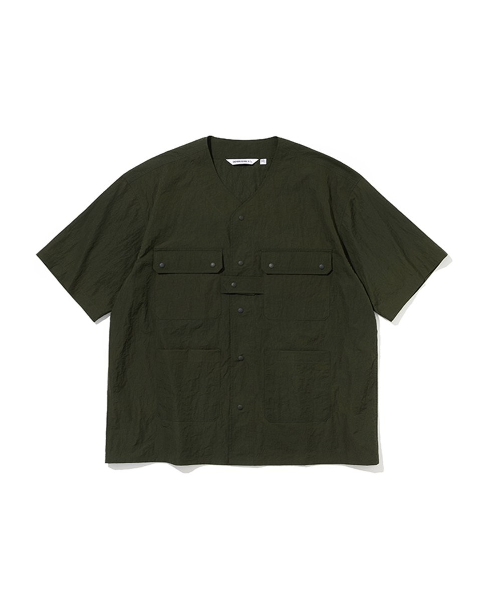 短袖開襟無領襯衫 cardigan short shirts - olive green-XL